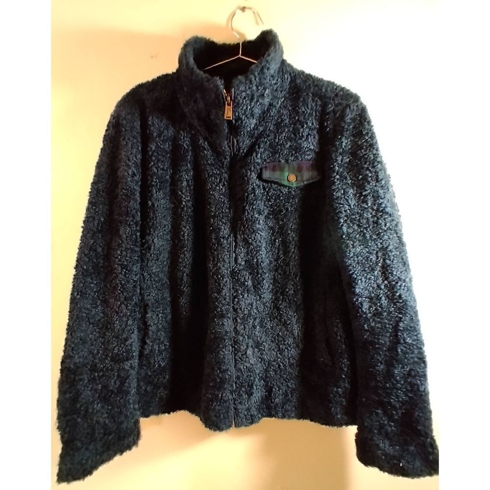 Pendleton Teddy Pullover Blue Jacket Wool Blend Flannel Size Large Zipup